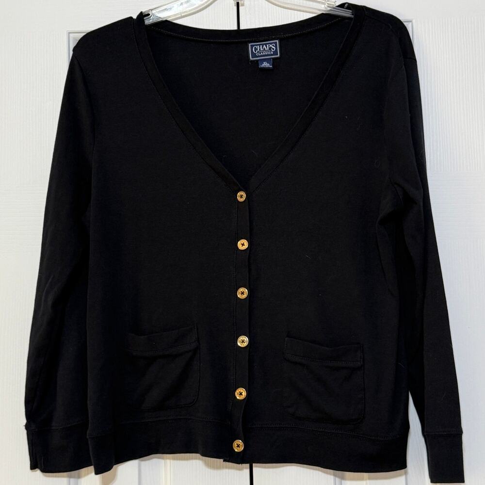 Women's Chaps Classics Black Button Up Knit Cardigan, Size XL